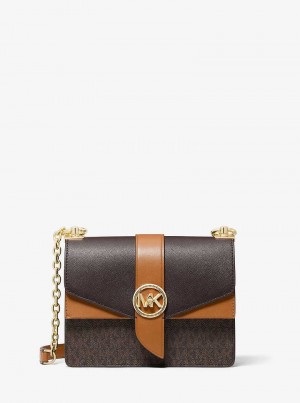 Michael Kors Greenwich Small Color-Block Logo and Saffiano Leather Brązowe | SN-MK27027