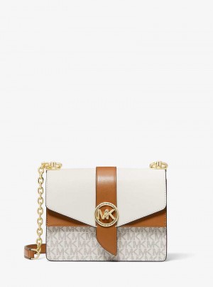 Michael Kors Greenwich Small Color-Block Logo and Saffiano Leather Głęboka Żółte | SN-MK27028