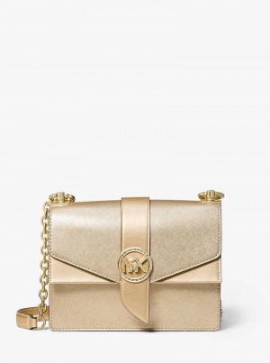 Michael Kors Greenwich Small Metallic Saffiano Leather Złote | SN-MK27199