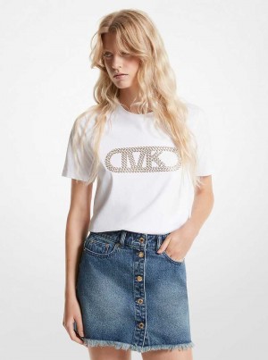 Michael Kors Grommeted Empire Logo Organic Cotton T-Shirt Białe | SN-MK26514
