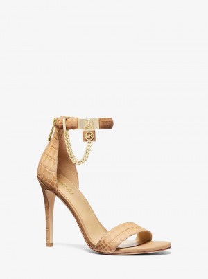 Michael Kors Hamilton Embellished Crocodile Embossed Leather Brązowe | SN-MK27545