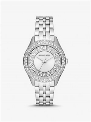 Michael Kors Harlowe Pavé Silver-Tone Watch Srebrne | SN-MK28440
