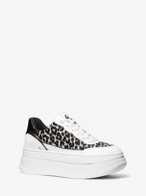 Michael Kors Hayes Leopard Print Calf Hair Platform Czarne | SN-MK27392