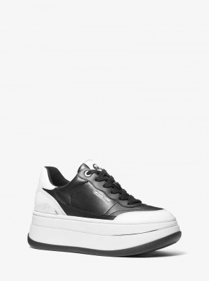 Michael Kors Hayes Two-Tone Leather Platform Czarne Białe | SN-MK27390