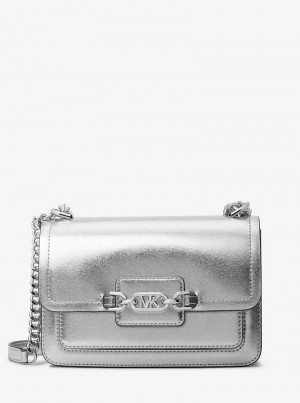 Michael Kors Heather Large Metallic Leather Srebrne | SN-MK27042