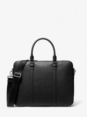Michael Kors Hudson Logo and Leather Double-Gusset Czarne | SN-MK28197