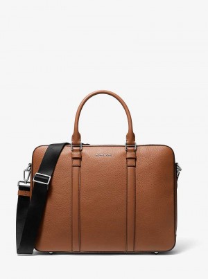 Michael Kors Hudson Logo and Leather Double-Gusset Brązowe | SN-MK28198
