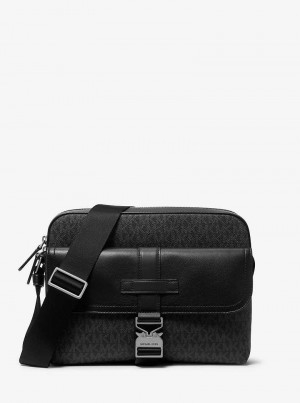 Michael Kors Hudson Signature Logo and Leather Czarne | SN-MK28138