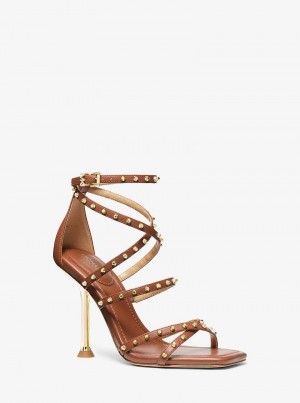 Michael Kors Imani Studded Leather Brązowe | SN-MK27531