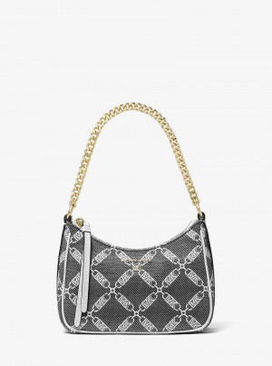 Michael Kors Jet Set Charm Small Empire Logo Jacquard Czarne Białe | SN-MK26985