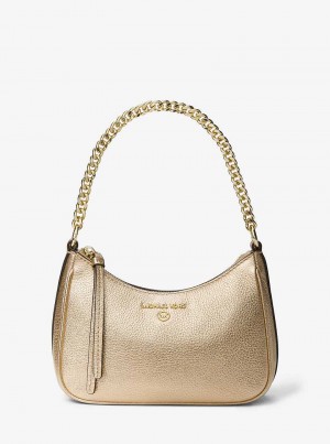 Michael Kors Jet Set Charm Small Metallic Pebbled Leather Złote | SN-MK26990