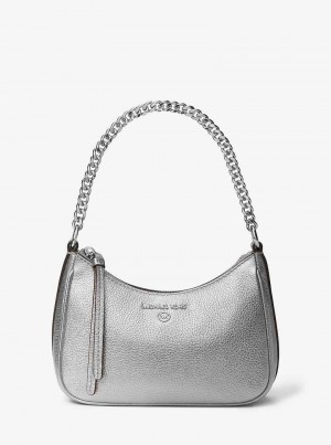 Michael Kors Jet Set Charm Small Metallic Leather Srebrne | SN-MK26992