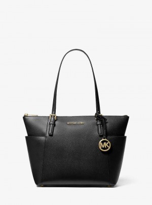 Michael Kors Jet Set Large Crossgrain Leather Top-Zip Czarne | SN-MK26888