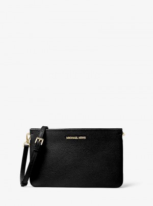 Michael Kors Jet Set Large Pebbled Leather Czarne | SN-MK27113