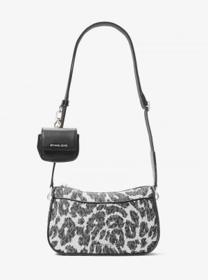 Michael Kors Jet Set Medium Leopard Logo Czarne | SN-MK27137