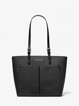 Michael Kors Jet Set Medium Logo Pocket Czarne | SN-MK26789