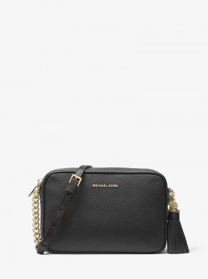 Michael Kors Jet Set Medium Pebbled Leather Czarne | SN-MK27157