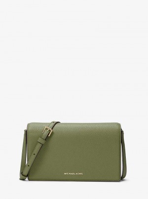 Michael Kors Jet Set Medium Pebbled Leather Front-Flap Oliwkowe | SN-MK27179