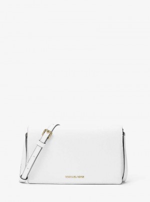 Michael Kors Jet Set Medium Pebbled Leather Front-Flap Białe | SN-MK27180