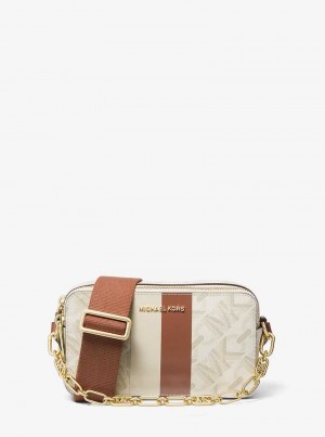 Michael Kors Jet Set Small Empire Signature Logo Stripe Double-Zip Głęboka Żółte | SN-MK27119
