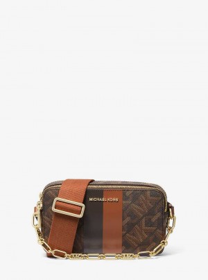 Michael Kors Jet Set Small Empire Signature Logo Stripe Double-Zip Brązowe | SN-MK27120