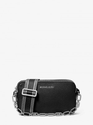 Michael Kors Jet Set Small Pebbled Leather Double-Zip Czarne | SN-MK27208
