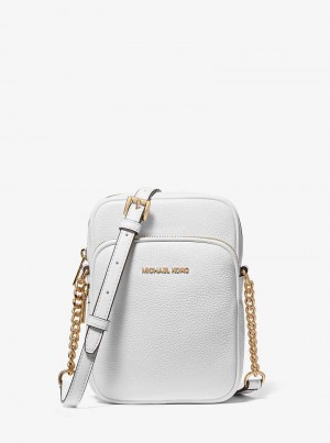 Michael Kors Jet Set Travel Medium Pebbled Leather Białe | SN-MK27259