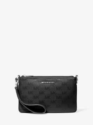 Michael Kors Jet Set Travel Small Woven Logo Nylon Czarne | SN-MK27175