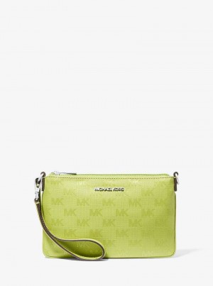 Michael Kors Jet Set Travel Small Woven Logo Nylon Głęboka Zielone | SN-MK27176