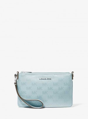 Michael Kors Jet Set Travel Small Woven Logo Nylon Niebieskie | SN-MK27177