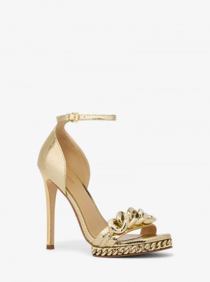 Michael Kors Jordyn Embellished Metallic Snake Embossed Złote | SN-MK27546