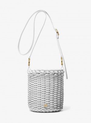 Michael Kors Julie Large Woven Leather Białe | SN-MK27374