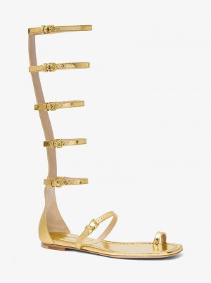 Michael Kors Juliette Metallic Python Embossed Leather Złote | SN-MK27690