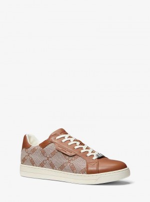 Michael Kors Keating Empire Logo Jacquard And Leather Brązowe | SN-MK28250