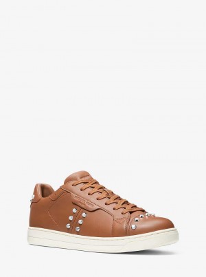Michael Kors Keating Studded Leather Brązowe | SN-MK28249
