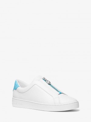 Michael Kors Keaton Leather Zip-Up Białe | SN-MK27437