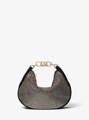 Michael Kors Kendall Small Embellished Suede Czarne | SN-MK27036