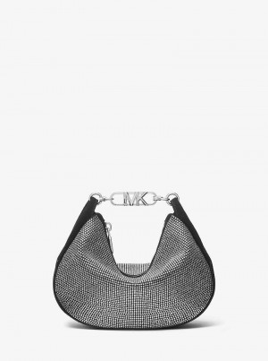 Michael Kors Kendall Small Embellished Suede Czarne | SN-MK27078