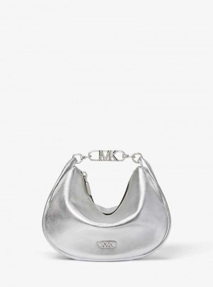 Michael Kors Kendall Small Metallic Leather Srebrne | SN-MK27054