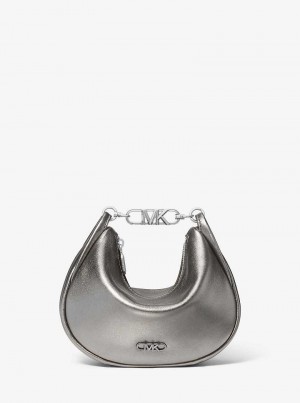Michael Kors Kendall Small Metallic Leather Ciemny Szare | SN-MK27069