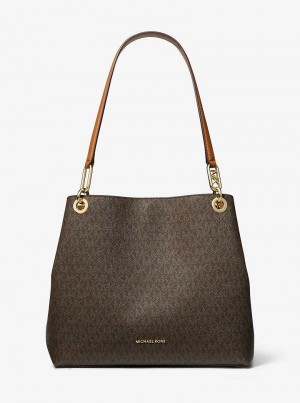 Michael Kors Kensington Large Signature Logo Brązowe | SN-MK27019