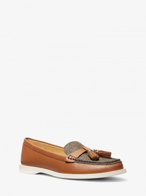 Michael Kors Kiernan Leather and Signature Logo Brązowe | SN-MK27665