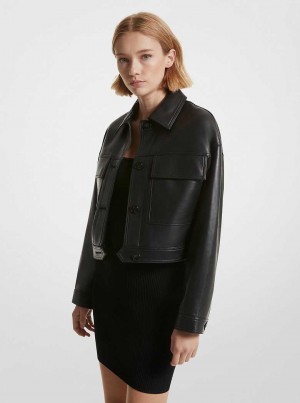 Michael Kors Leather Cropped Czarne | SN-MK26573