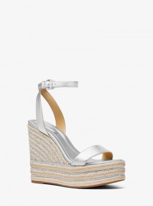 Michael Kors Leighton Metallic Leather Srebrne | SN-MK27591