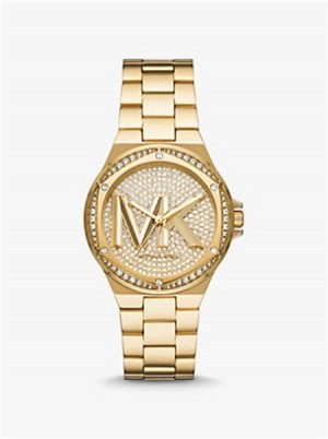 Michael Kors Lennox Pavé Logo Gold-Tone Logo Watch Złote | SN-MK28409