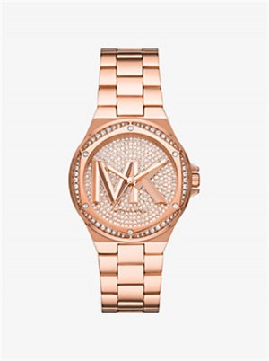 Michael Kors Lennox Pavé Logo Rose Gold-Tone Watch Różowe Złote | SN-MK28414