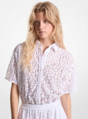 Michael Kors Leopard Corded Lace Shirt Białe | SN-MK26499