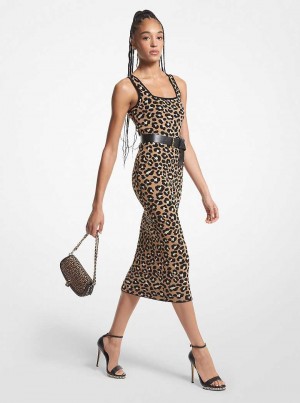 Michael Kors Leopard Jacquard Midi Ciemny Brązowe | SN-MK26778