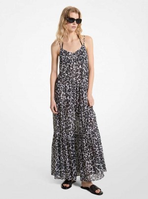 Michael Kors Leopard Logo Cotton Tiered Szare | SN-MK26649