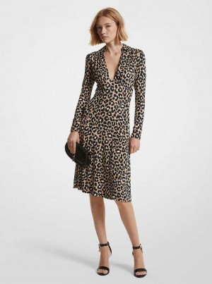 Michael Kors Leopard Print Stretch Matte Jersey Khaki Czarne | SN-MK26776
